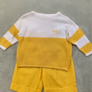 Benetton Sailing Logo Yellow and White Striped Sweater with Shorts